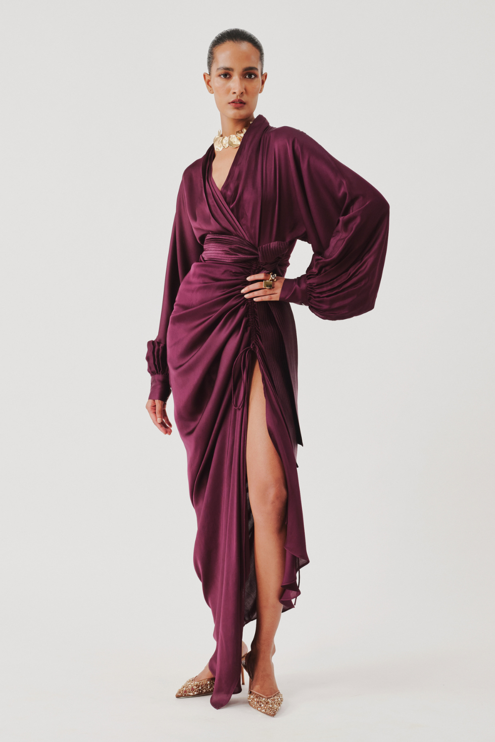 Burgundy Draped Dress