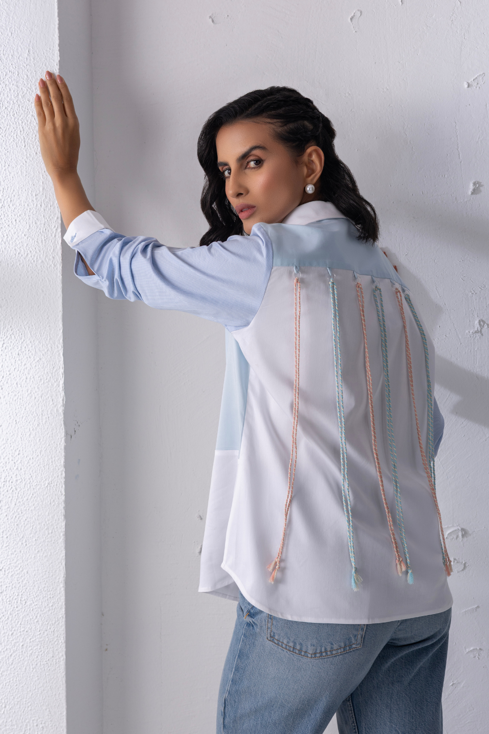 Blue Mixed Materiall Shirt
