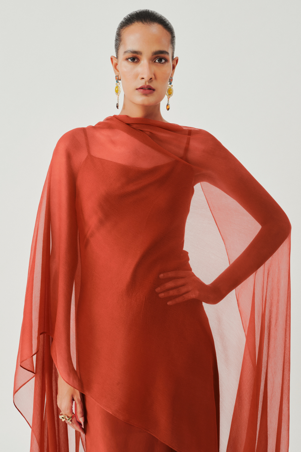 Tyra Slip Dress in Rust with Scarf