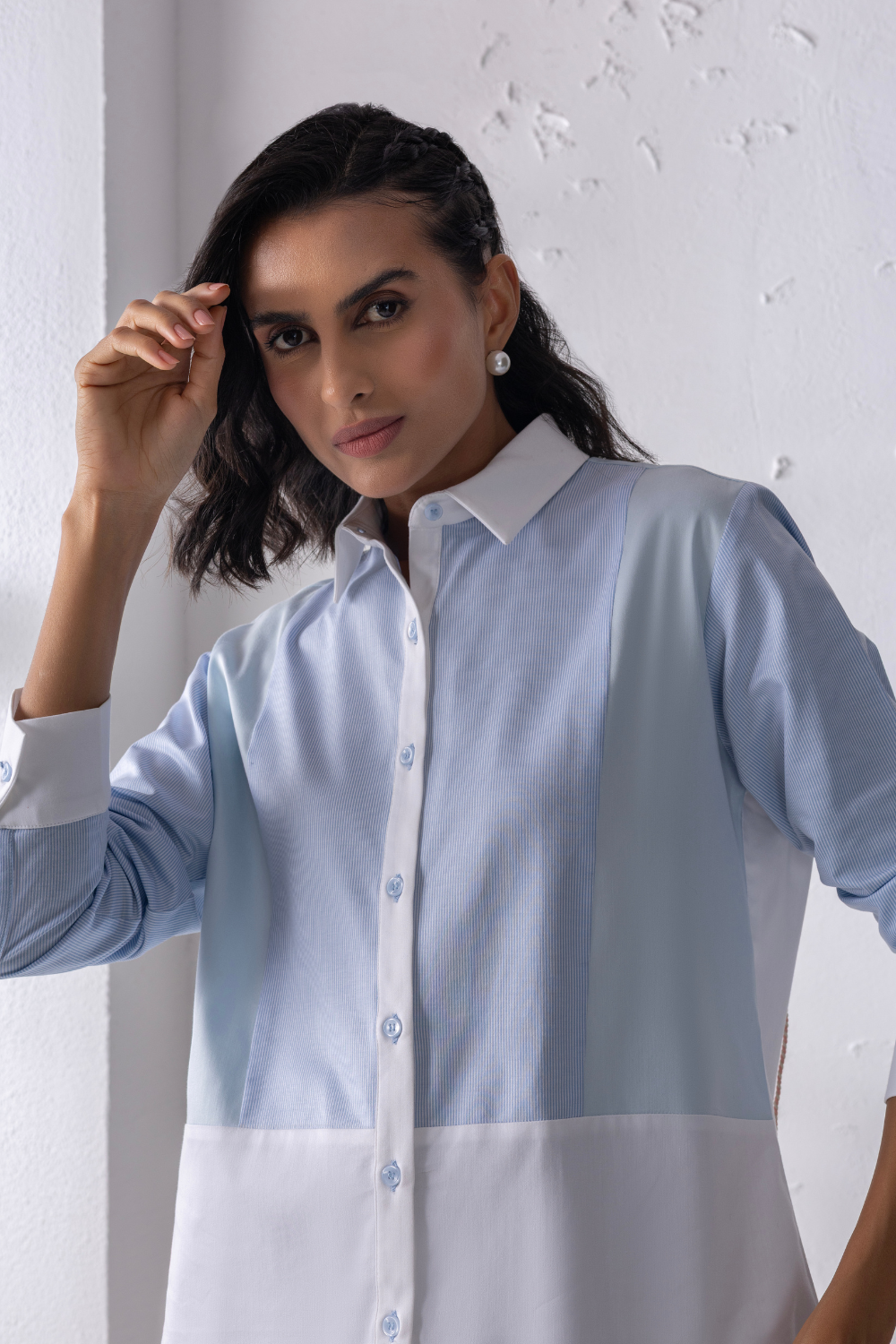 Blue Mixed Materiall Shirt