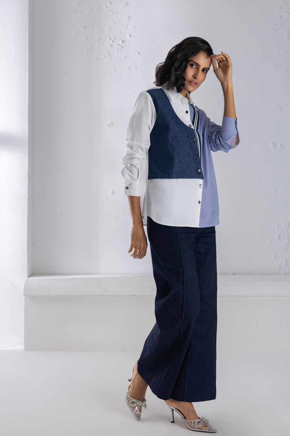 Denim Mix-Material Shirt