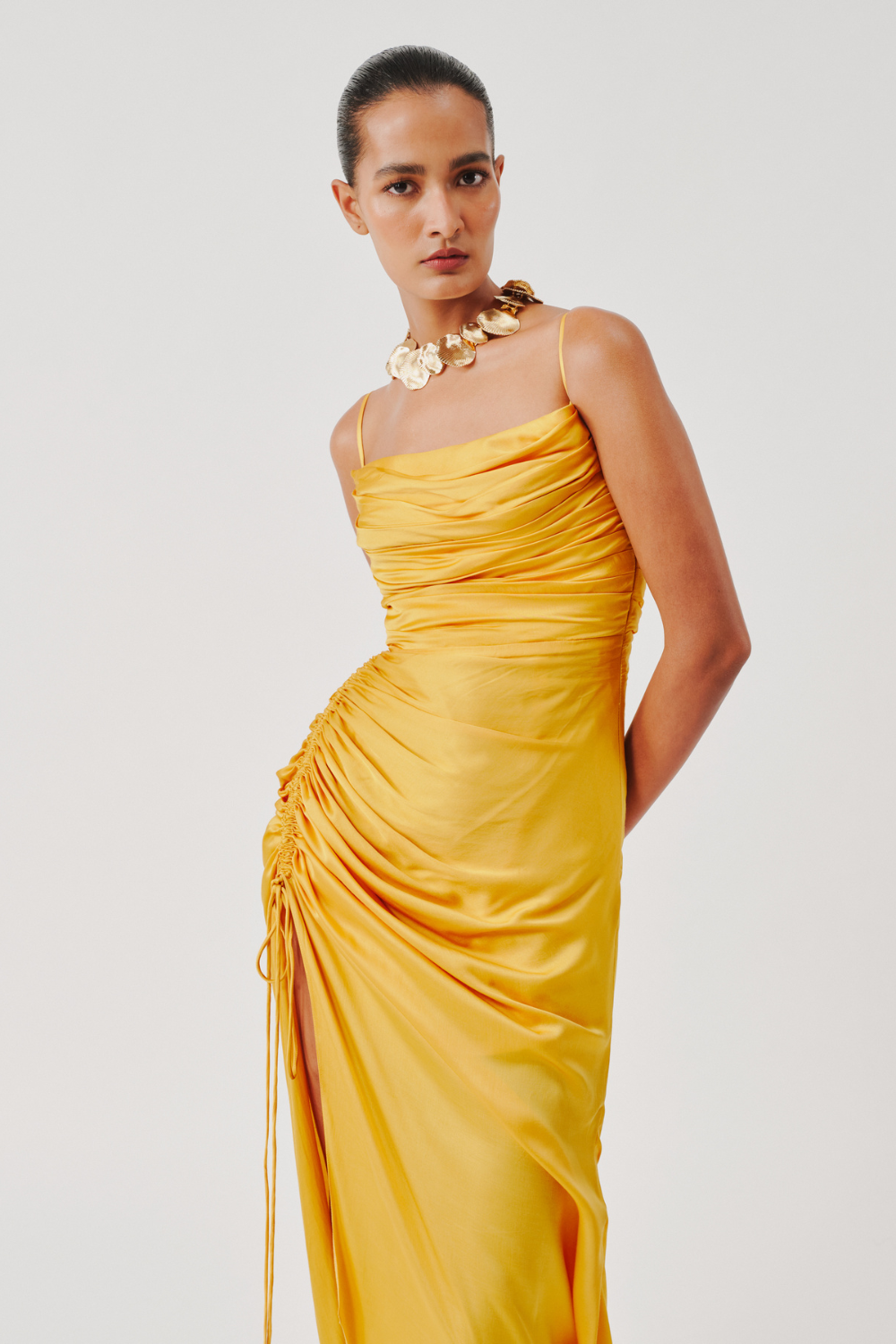Sunny Yellow Spagetti Draped Dress