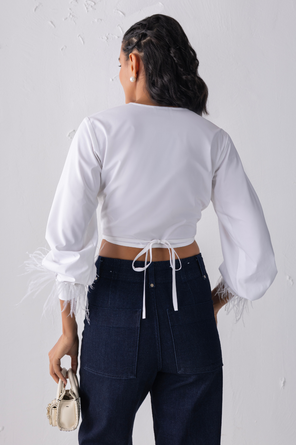 White Feathered Tie-up Shirt