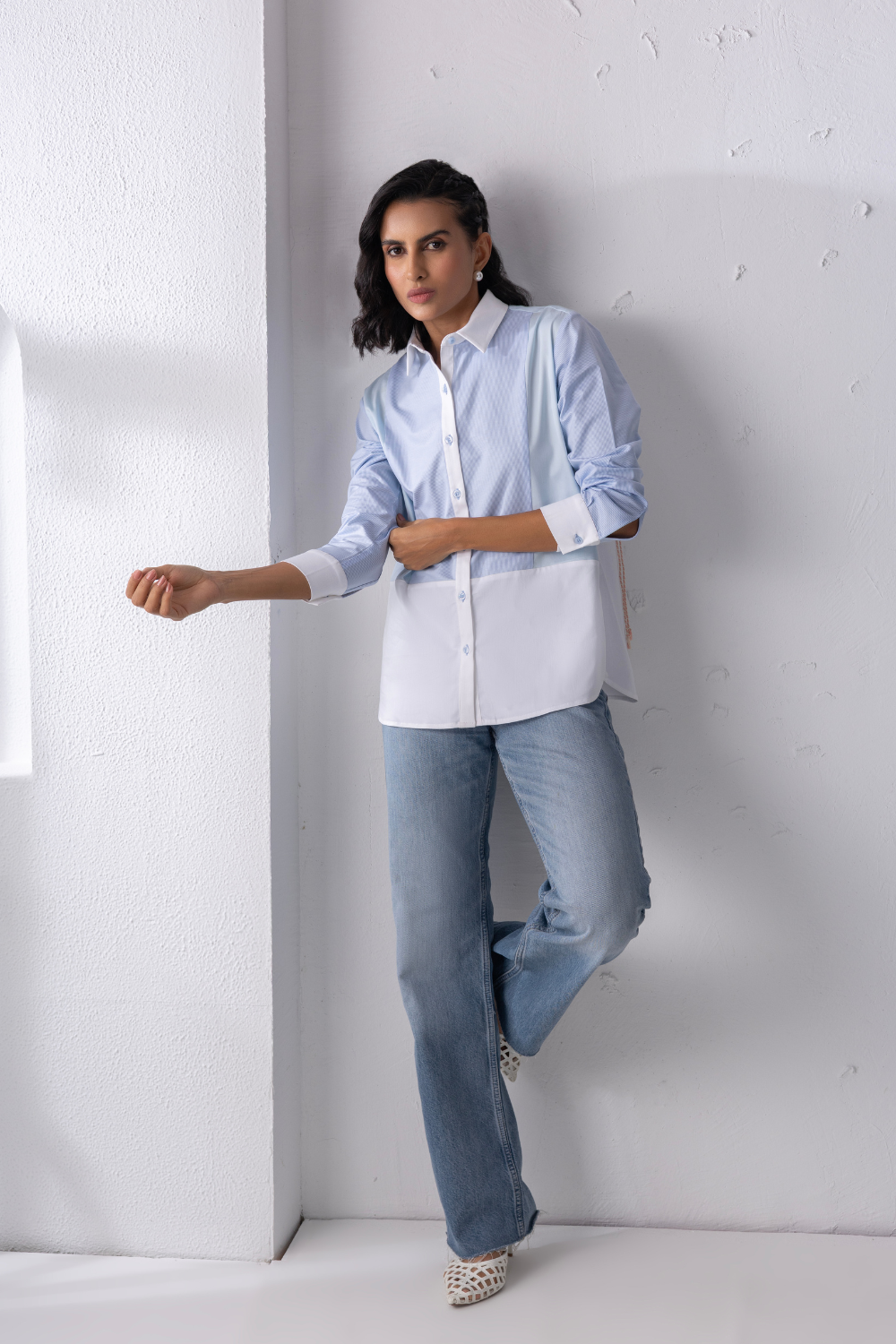 Blue Mixed Materiall Shirt