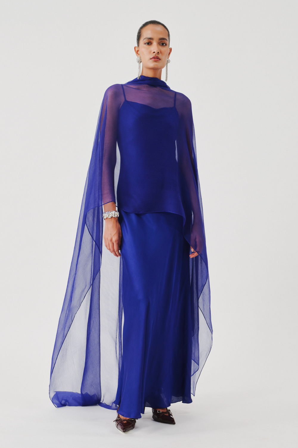 Tyra Slip Dress in Blue with Scarf