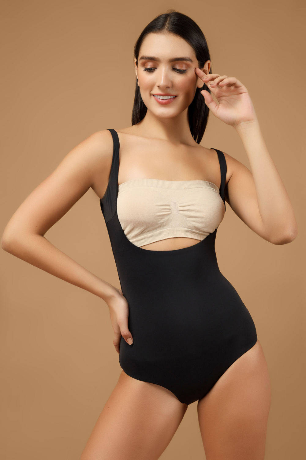 The Active Story Black Open Bust Shaping Bodysuit