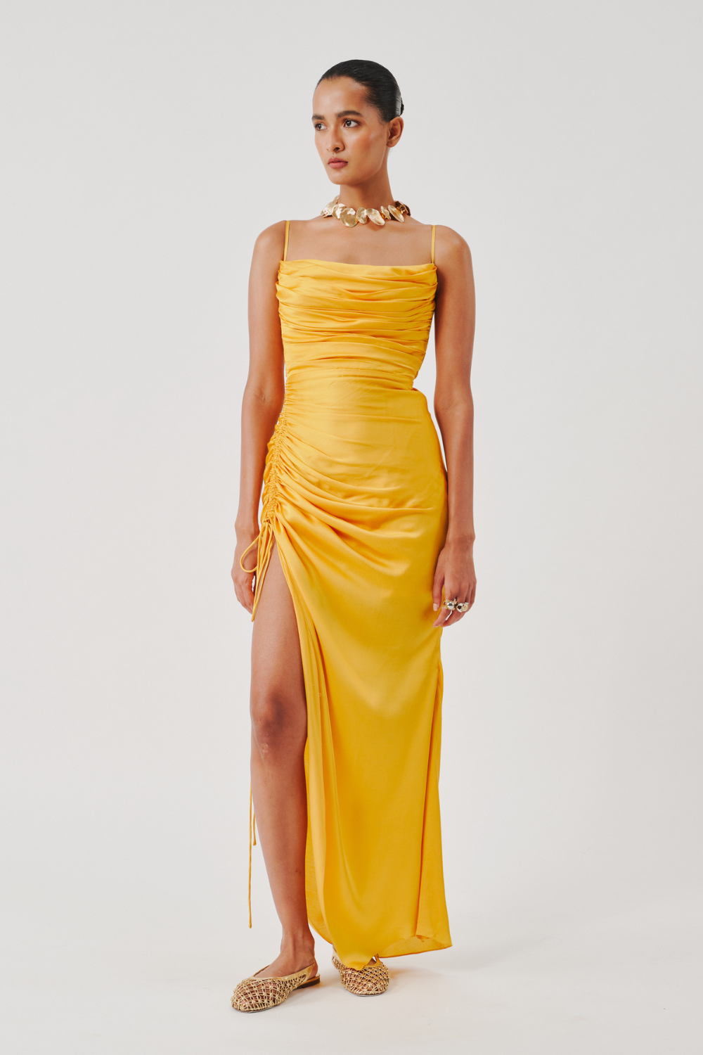 Sunny Yellow Spagetti Draped Dress
