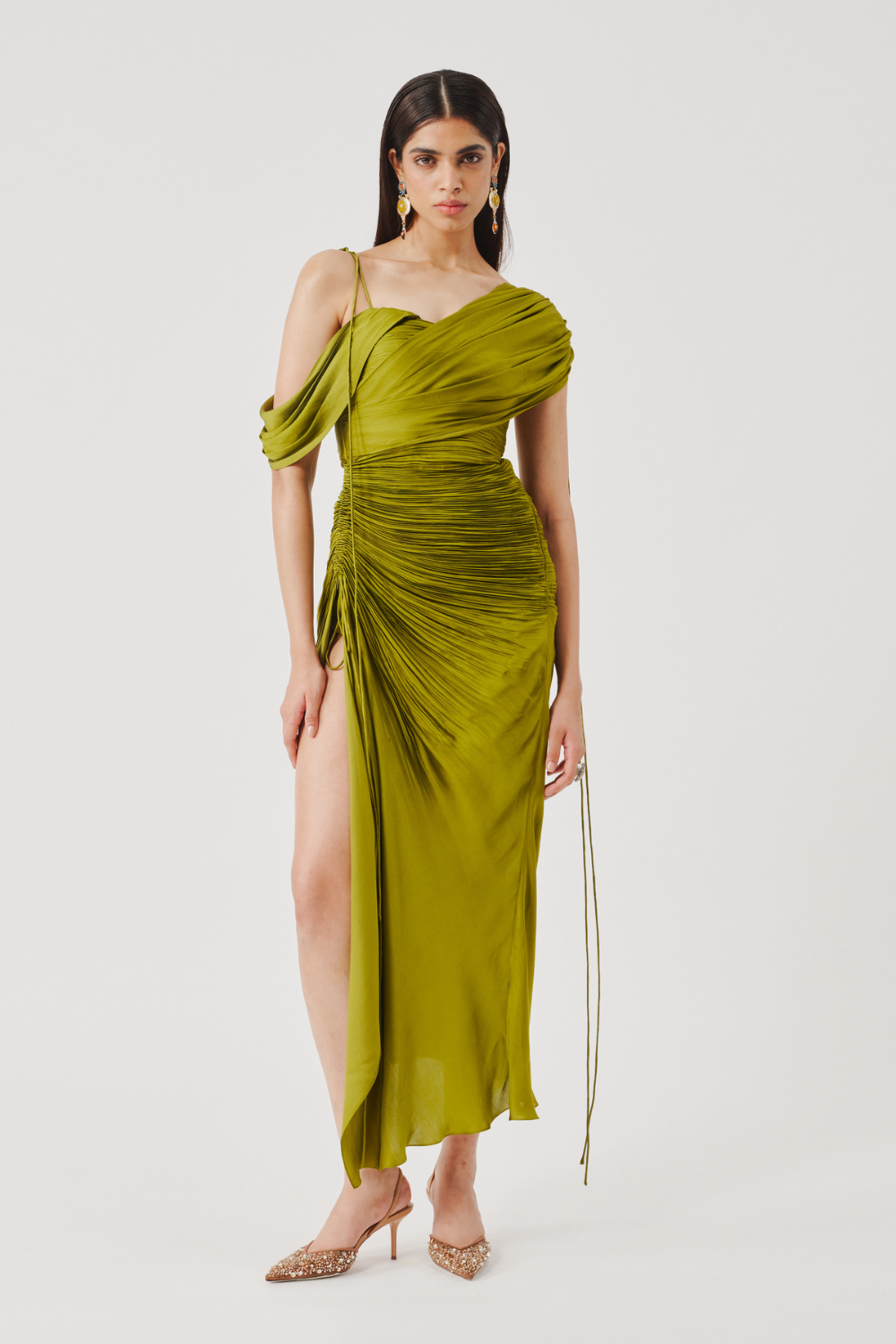Olive Ruched Dress