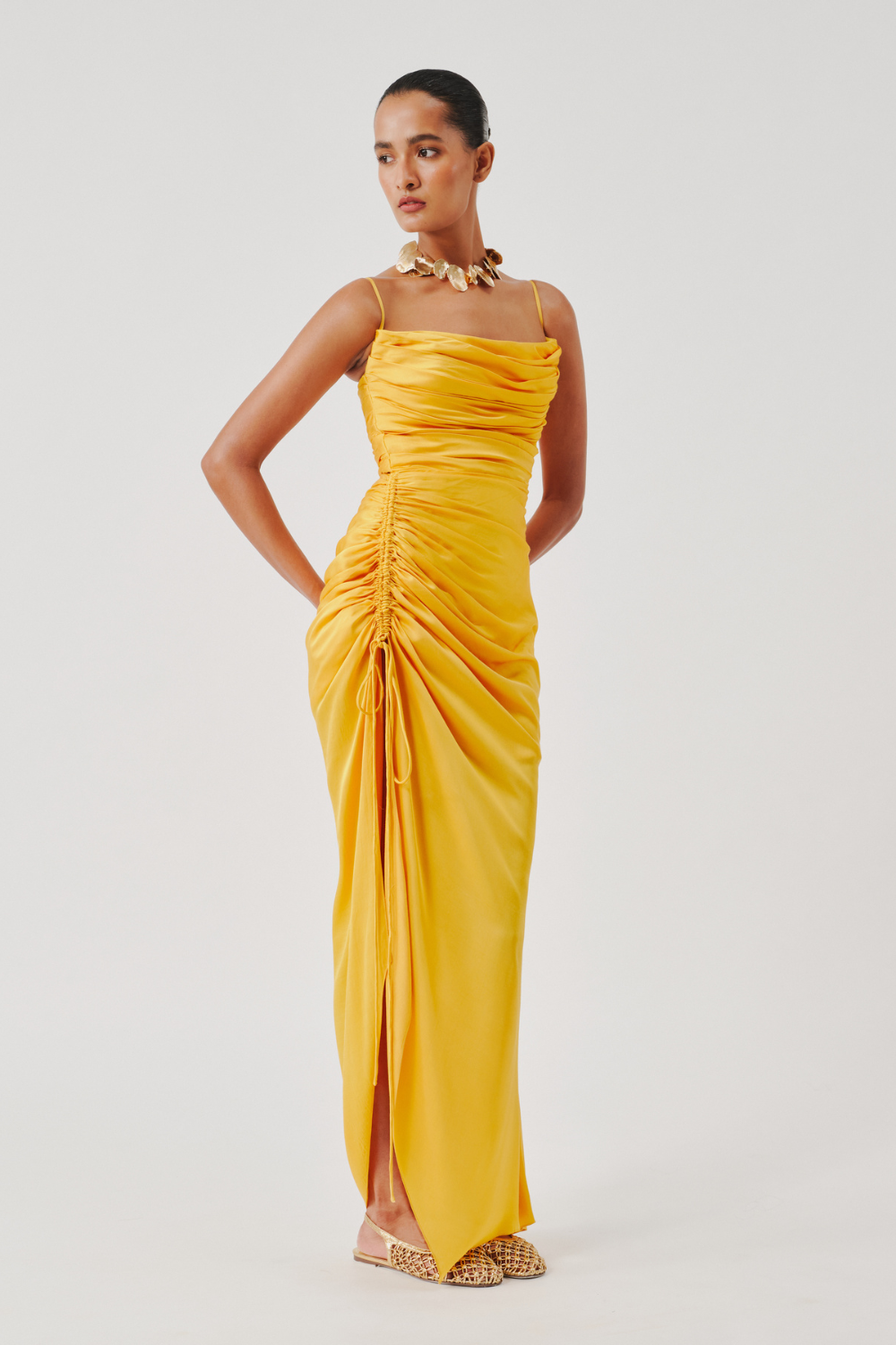 Sunny Yellow Spagetti Draped Dress