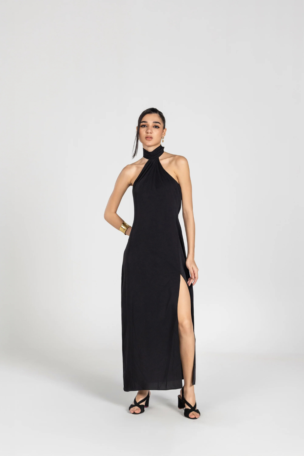 Black Scarf Wrap Maxi Dress