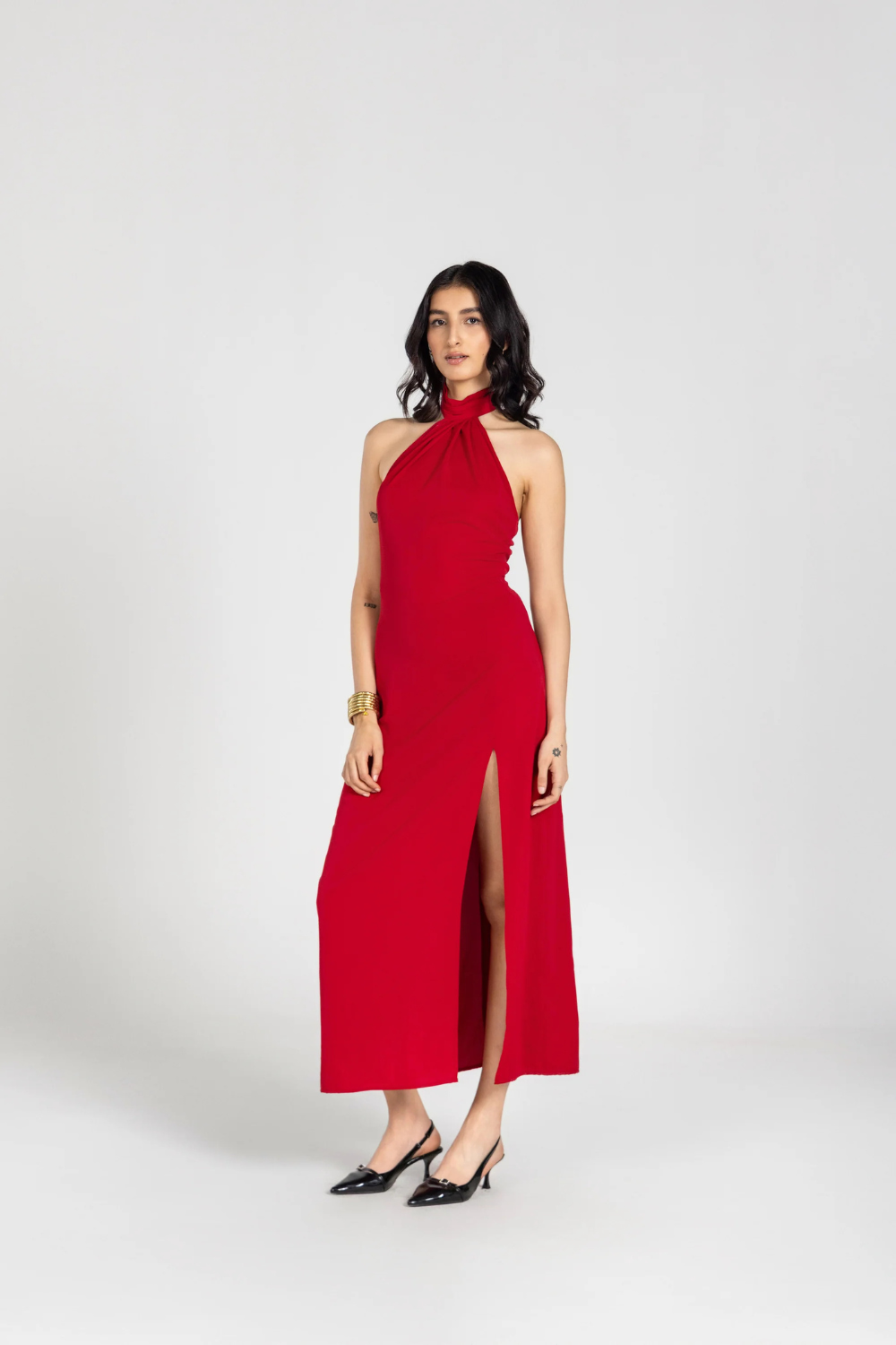 Red Scarf Wrap Maxi Dress