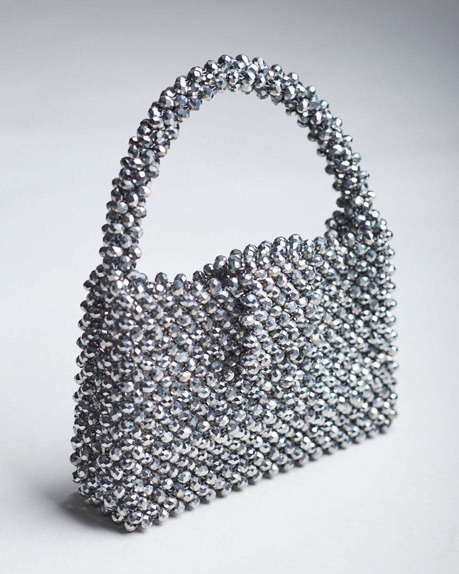 ICON 10" Silver Crystal Beaded Bag