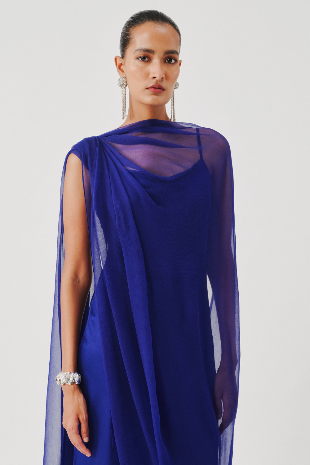 Tyra Slip Dress in Blue with Scarf