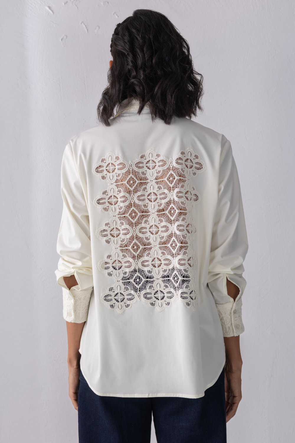 Cream Pearl & Crochet Shirt