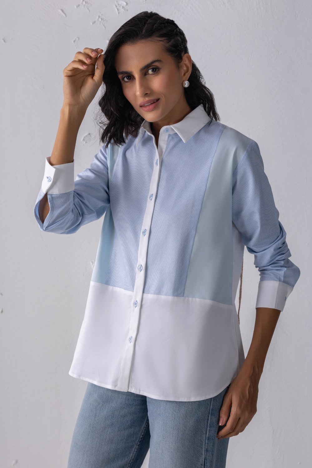 Blue Mixed Materiall Shirt