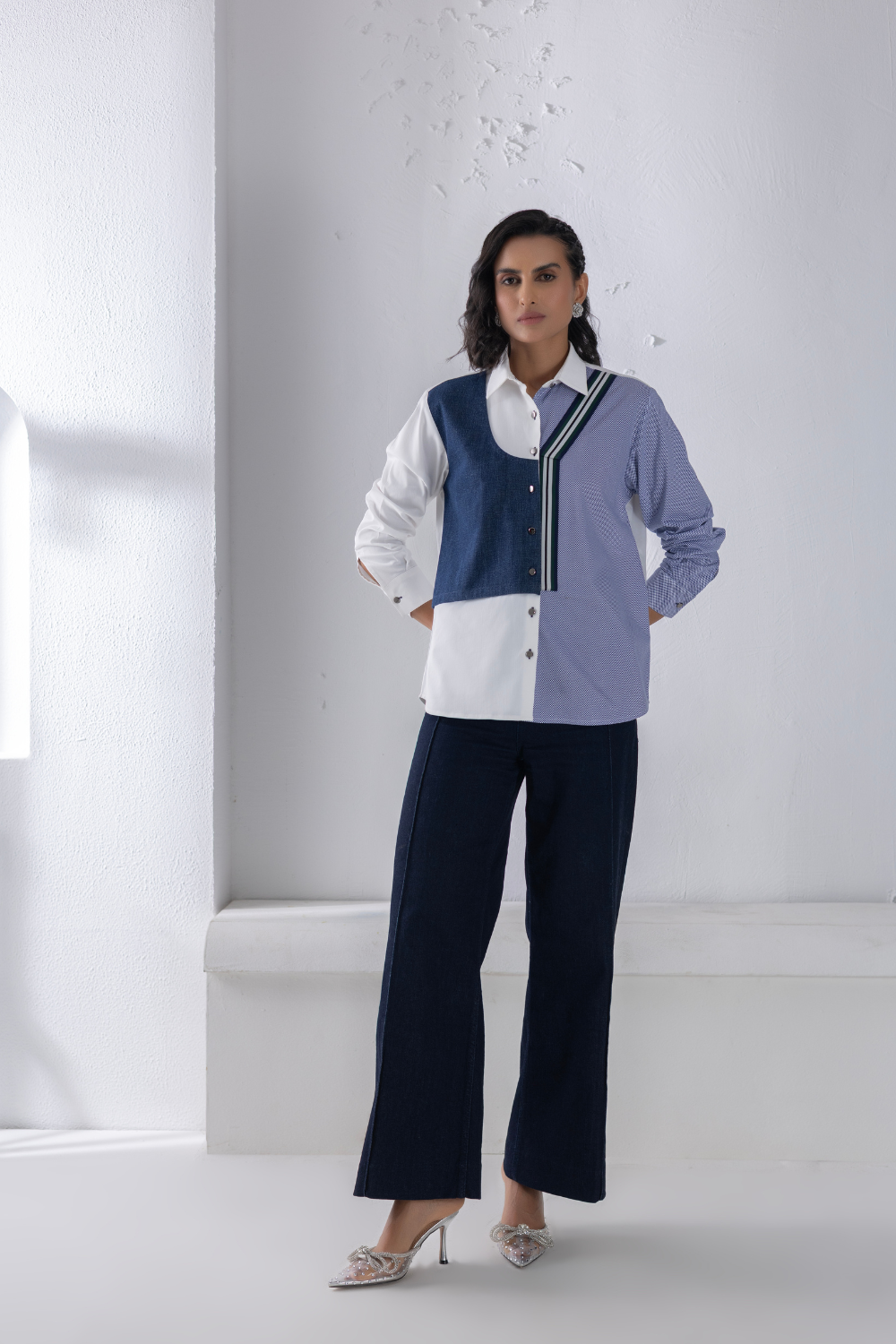 Denim Mix-Material Shirt