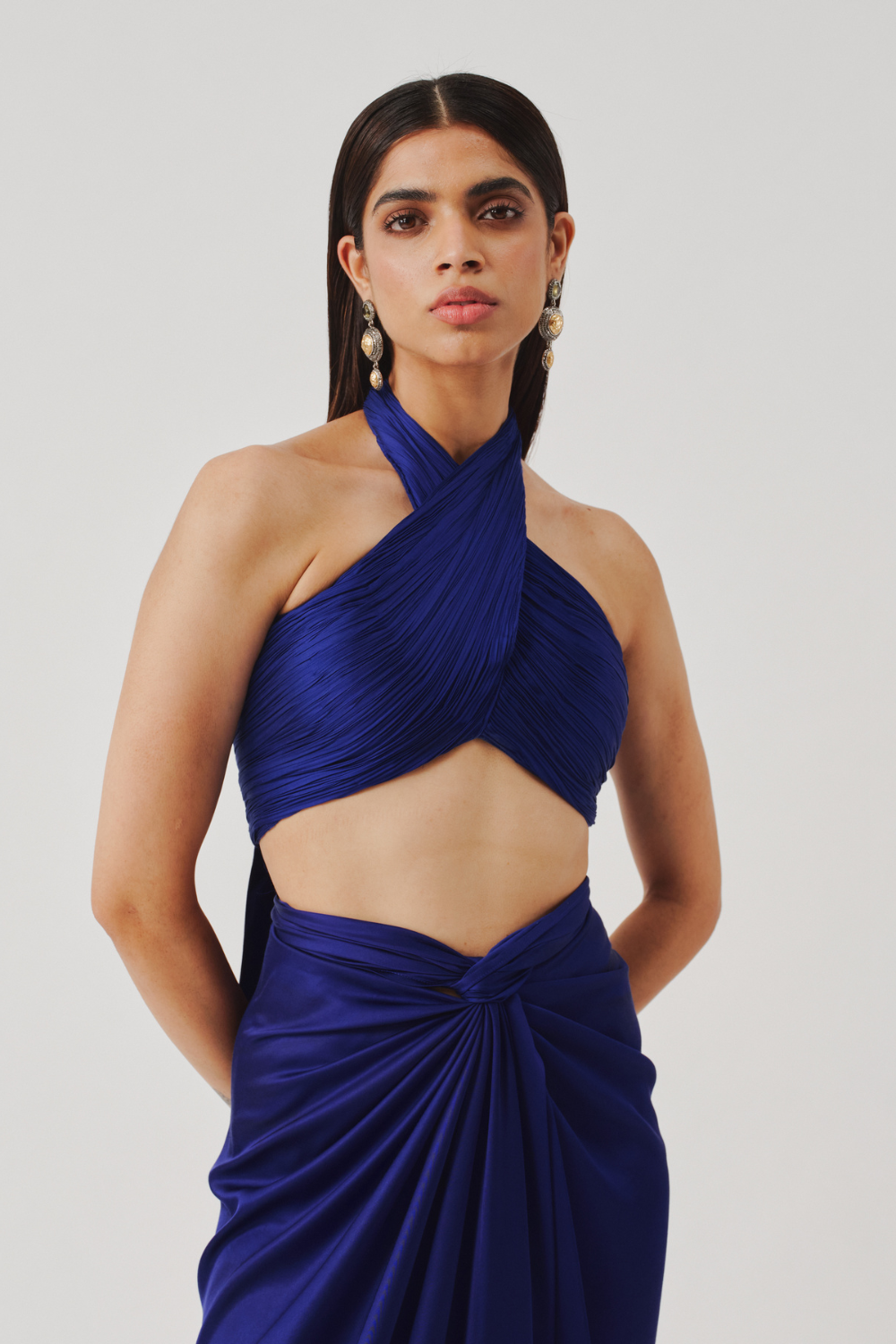 Hope Halter Neck Top in Blue with Elastic Back
